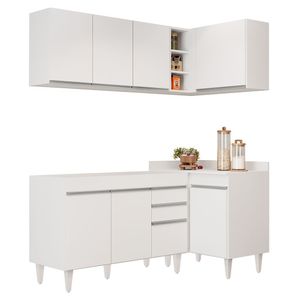 Armário De Cozinha Modulado De Canto Esquerdo 4 Peças Cp46 Balcão Sem Tampo Branco
