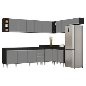 Armário De Cozinha Modulado De Canto 8 Peças Cp25 Balcão Sem Tampo Preto-cinza