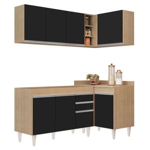 Armário De Cozinha Modulado De Canto Esquerdo 4 Peças Cp46 Balcão Sem Tampo Castanho-preto