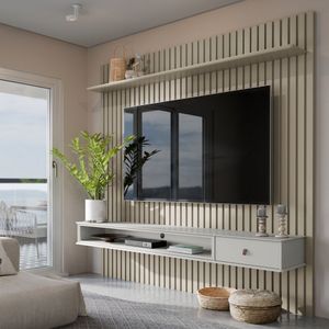 Painel Ripado Home Para Tv Até 75 Polegadas 1 Gaveta 1 Nicho Detroit Off White-gianduia