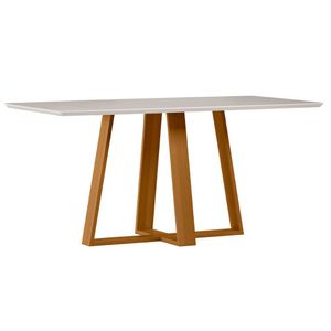 Mesa De Jantar Para 4 Lugares 1,70m Lectus Tampo Em Mdf Com Vidro Ypê Off White