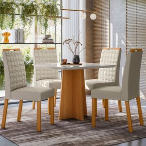 Conjunto Mesa De Jantar 90cm Anitta Tampo Em Mdf Com Vidro E 4 Cadeiras Mariah Ypê Off White