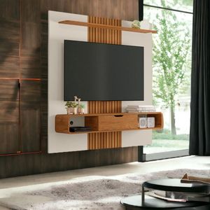 Painel Para Tvs 65 Lisboa Off White e Naturalle Ripado Bechara
