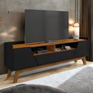 Rack Com Nichos Florença Preto Fosco e Naturalle Bechara