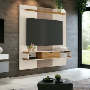 Painel Para Tvs 65 Lisboa Off White e Cinamomo e Rattan Bechara