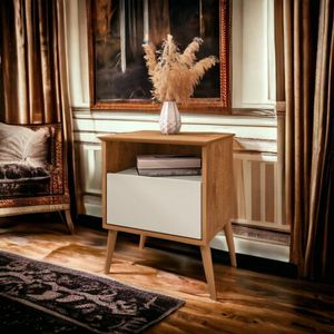 Mesa De Cabeceira Cancun Naturalle e Off White Bechara