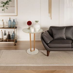Mesa Lateral Com Vidro Aço Carbono Off White-dourado