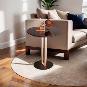 Mesa Lateral Com Vidro Aço Carbono Preto - Champagne