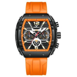 Relógio De Quartzo Impermeável Multifuncional Masculino Laranja Preta