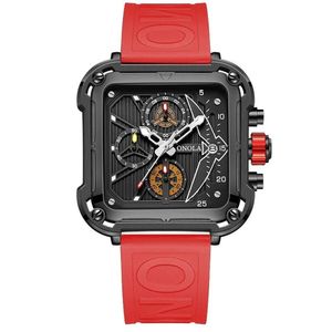 Relógio De Quartzo Masculino Quadrado Impermeável Rosa Branca