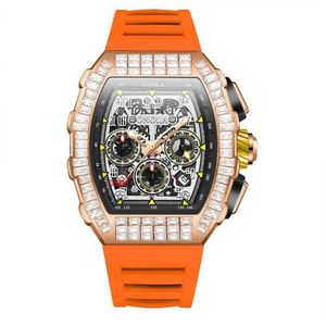 Relógios Mecânicos Totalmente Automáticos Para Homens Fita Impermeável Rosa Laranja
