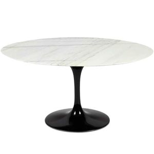 Mesa De Jantar Saarinen Oval 180x100 Cm Mármore Branco Extra Base Preta