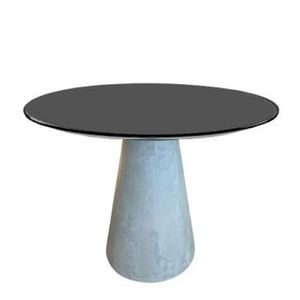 Mesa De Jantar Cone Cimento Queimado 80 Cm Tampo Laqueado Preto