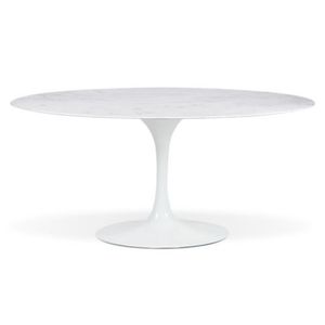 Mesa De Jantar Saarinen Oval 198x122 Cm Mármore Branco Extra Base Branca