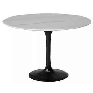 Mesa De Jantar Tulipa Saarinen Redonda 90 Cm Mármore Branco Extra Cor Preto