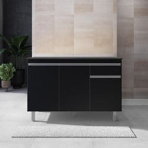 Balcão Gabinete De Pia Sem Tampo 120cm 3 Portas Pop - Nathan Móveis Cor Preto