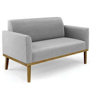 Sofá Namoradeira Base Madeira Castanho Maressa Suede Cinza