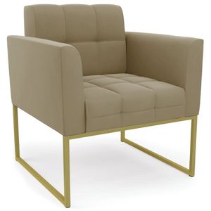 Poltrona Decorativa Base Industrial Dourado Ana Suede Marrom Rt