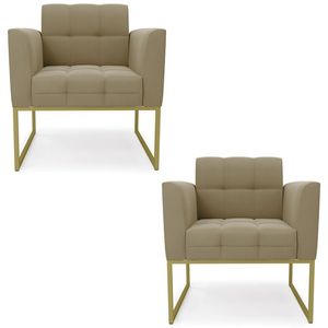 Poltrona Base Industrial Dourado Kit 2 Ana Suede Marrom Rt