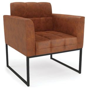 Poltrona Decorativa Base Industrial Preto Ana Sintético Pu Nozes