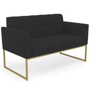 Sofá Namoradeira Base Industrial Dourado Ana Veludo Preto