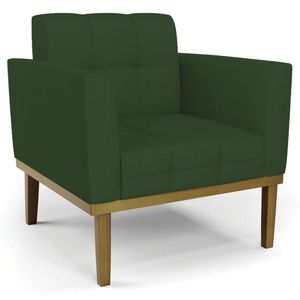 Poltrona Decorativa Base Madeira Castanho Ana Veludo Luxo Verde