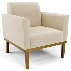 Poltrona Decorativa Base Madeira Castanho Maressa Suede Bege