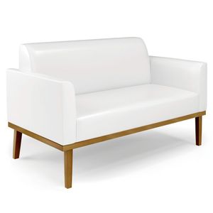 Sofá Namoradeira Base Madeira Castanho Maressa Sintético Pu Branco