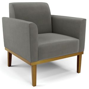 Poltrona Decorativa Base Madeira Castanho Maressa Suede Grafite