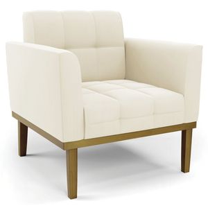Poltrona Decorativa Base Madeira Castanho Ana Veludo Bege