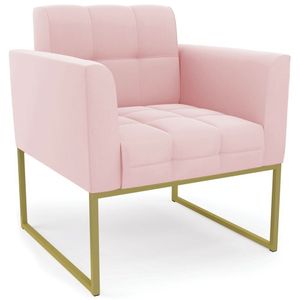 Poltrona Decorativa Base Industrial Dourado Ana Suede Rosa Bebê