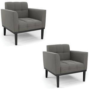 Poltrona Base Madeira Preto Kit 2 Ana Suede Grafite