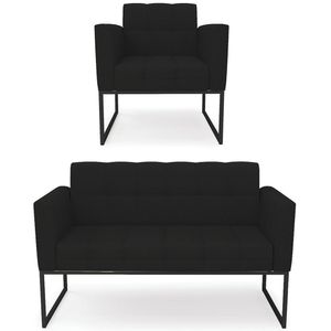 Sofá Namoradeira E 1 Poltrona Base Industrial Preto Ana Linho Preto