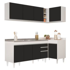 Armário De Cozinha Modulado De Canto Esquerdo 4 Peças Cp51 Com Pia Inox Branco-preto - Lumil