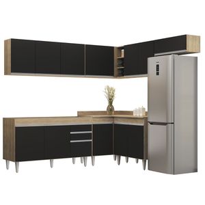 Armário De Cozinha Modulado De Canto 7 Peças Cp22 Balcão Sem Tampo Castanho-preto - Lumil