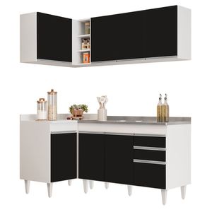 Armário De Cozinha Modulado De Canto Direito 4 Peças Cp39 Com Pia Inox Branco-preto - Lumil