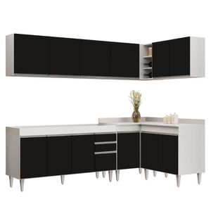 Armário De Cozinha Modulado De Canto 6 Peças Cp31 Balcão Sem Tampo Branco-preto - Lumil