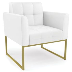 Poltrona Decorativa Base Industrial Dourado Ana Sintético Branco