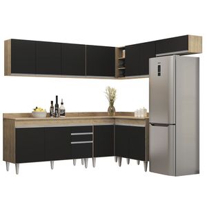 Armário De Cozinha Modulado De Canto 7 Peças Cp23 Balcão Com Tampo Castanho-preto - Lumil