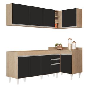 Armário De Cozinha Modulado De Canto Esquerdo 4 Peças Cp49 Balcão Sem Tampo Castanho-preto - Lumil