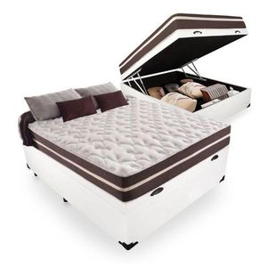 Cama Box Baú Casal + Colchão De Molas Prime Colchões Classic Superlastic 138x188x64 Cor:branco