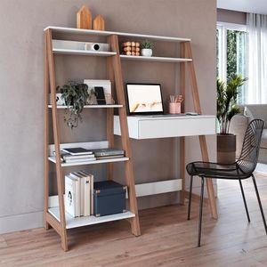 Conjunto Escrivaninha E Estante Para Escritório B94 Branco Montana Novam Branco Montana