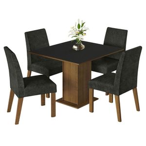 Sala De Jantar Mesa Tampo De Madeira 4 Cadeiras Rustic-preto-oxford Karina Madesa