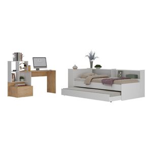 Conjunto Quarto Bicama Com Colchão E Baú/prateleira/escrivaninha Multimóveis Mp4228 Branco/rustic Branco/rustic