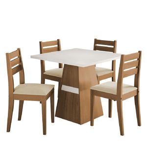 Conjunto Sala De Jantar Mesa Dakar 0,90m 4 Cadeiras Cedro/off White/bege Dobuê Cedro/off