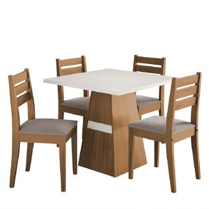 Conjunto Sala De Jantar Mesa Dakar 0,90m 4 Cadeiras Cedro / Off White / Mascavo Dobuê Cedro/off