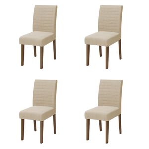 Conjunto Com 4 Cadeiras Estofada Sala De Jantar Onix Creta Cedro / Areia Dobuê Cedro