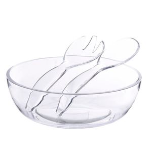 Conjunto De Saladeira + 2 Talheres Em Acrílico Transparente Kenya