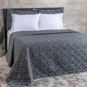 Cobre Leito Queen Ideale 200 Fios Bordado 6 Peças Grafite