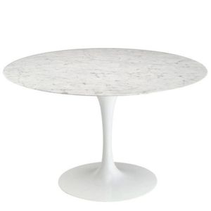 Mesa De Jantar Tulipa Saarinen Redonda 110 Cm Mármore Carrara Base Branca
